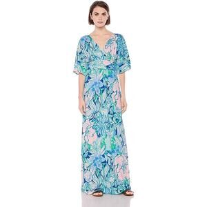 LILY PULITZER Women's Parigi Blue Teal Party Theme Tropical Maxi Dress Size XS